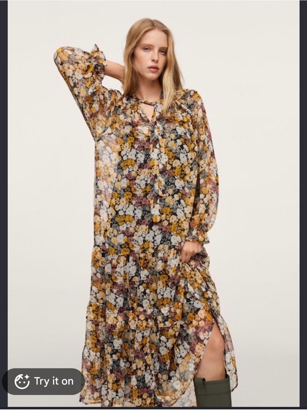 MNG modest floral long sleeve sheer dress with attached slip dress - 8